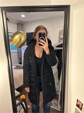 Tommy Hilfiger Black Quilted Long Hooded Puffer Coat